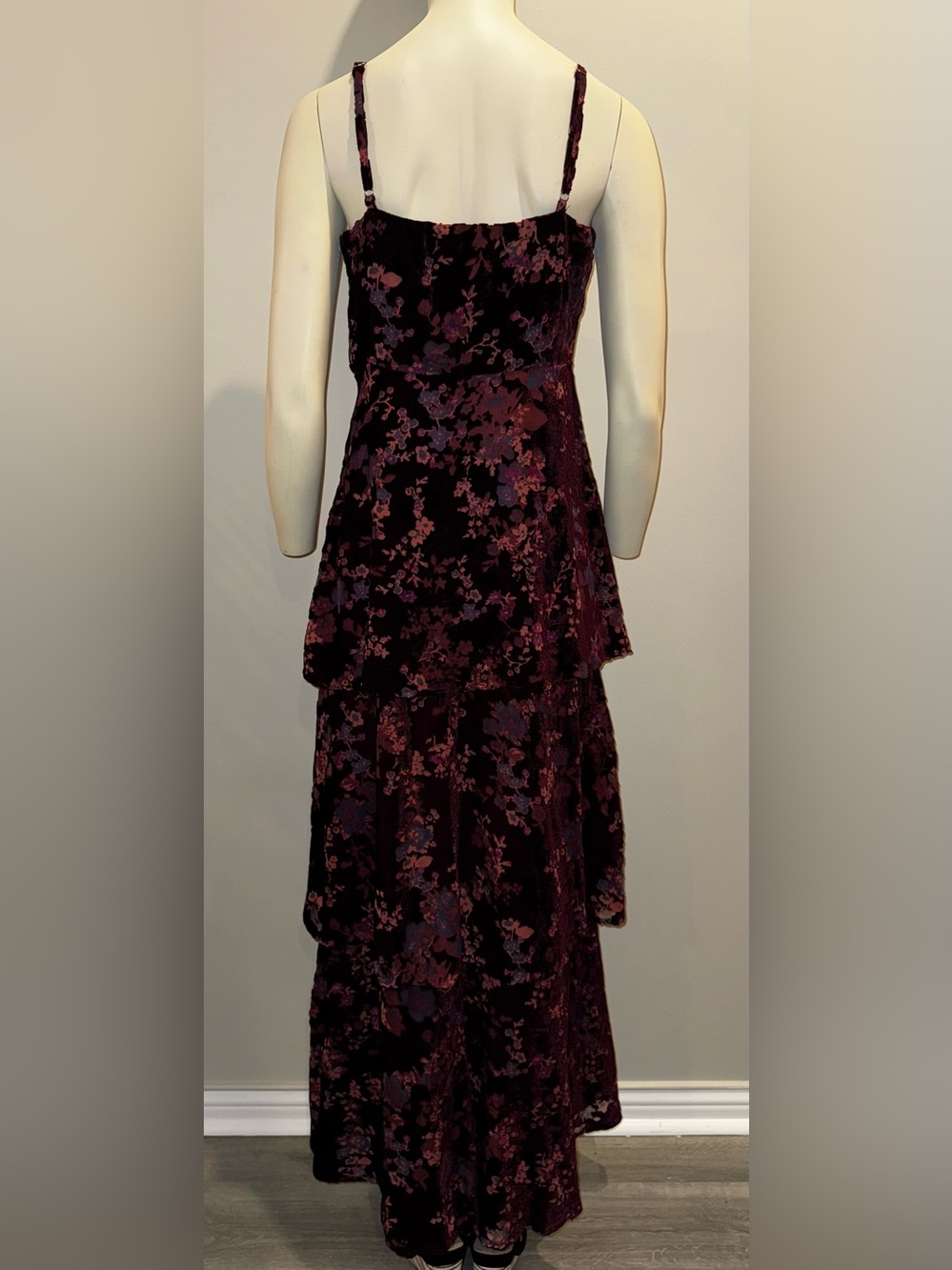 Lulus I Love You Amore Plum Purple Floral Velvet Tiered Maxi Dress - Picture 4 of 8